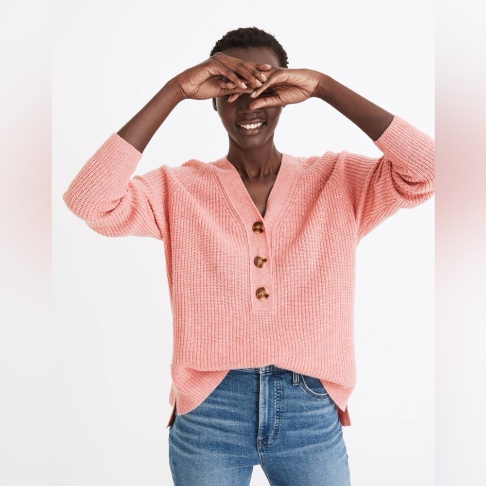 Madewell Ribbed Lyle Henley Sweater in Watermelon Sugar